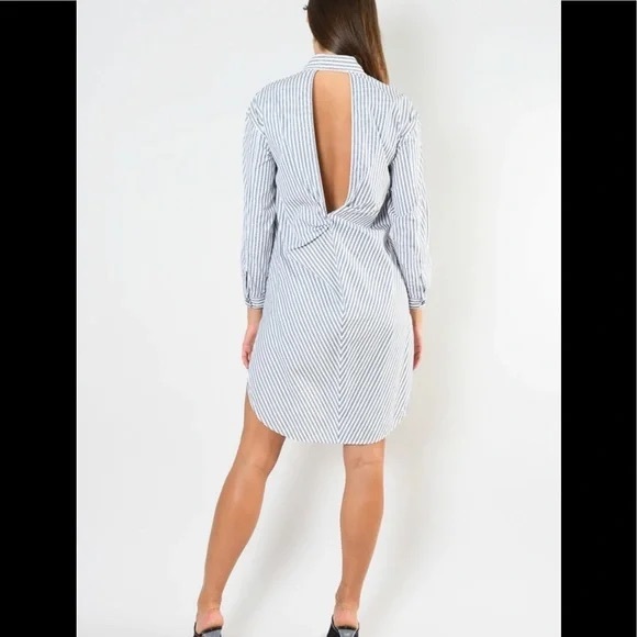 SANDRO WHITE/NAVY STRIPED OPEN BACK SHIRT DRESS Size L - Picture 2 of 11